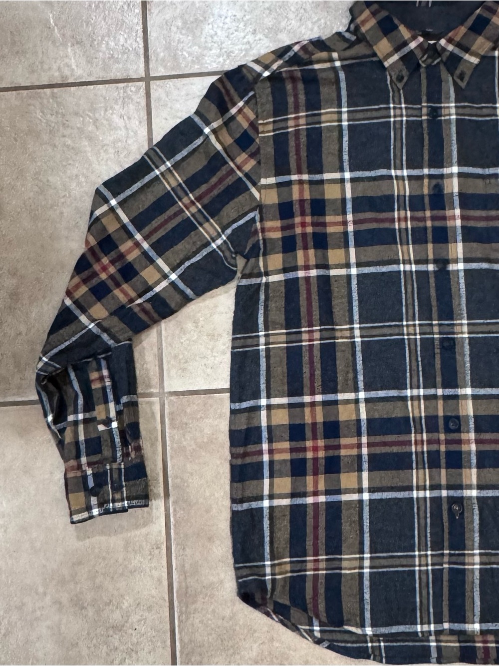 Weatherproof Men's Plaid Button-Down Shirt - Navy, Brown, Cream - Picture 2 of 15